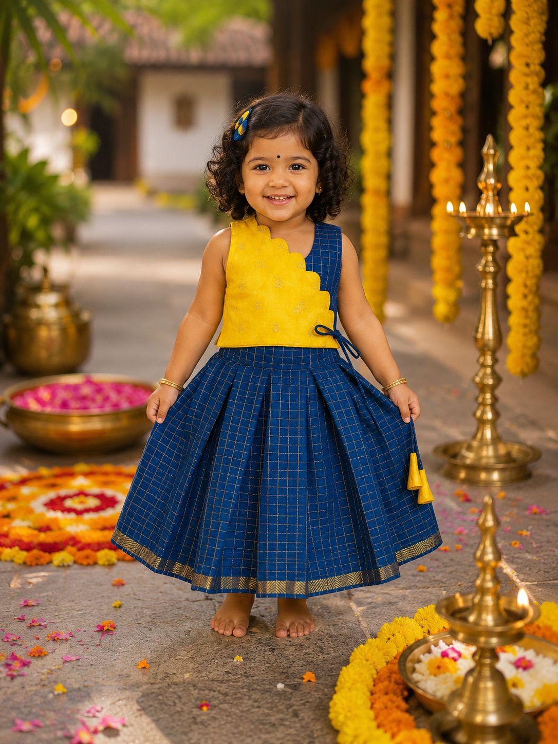 Sia Scalloped Pattu Pavadai Set for Girls